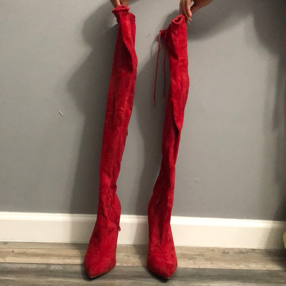 Red thigh high heels
